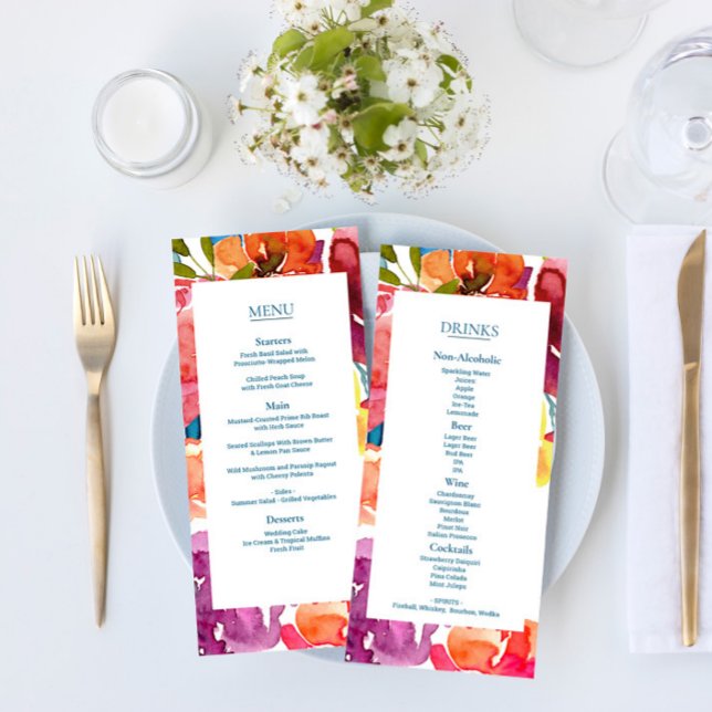 Bright Summer colorida Wedding Flat Menu & Bebidas (Criador carregado)