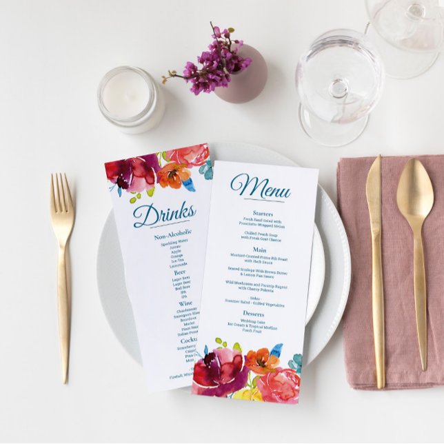 Bright Summer Turquoise Wedding Flat Menu & Bebida (Criador carregado)