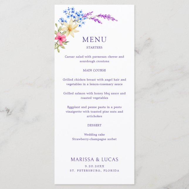 Bright Vivid Colors Wildflower Menu Casamento (Frente)