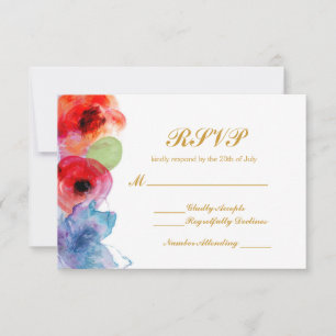 Bright Watercolor Floral Flowers RSVP Casamento