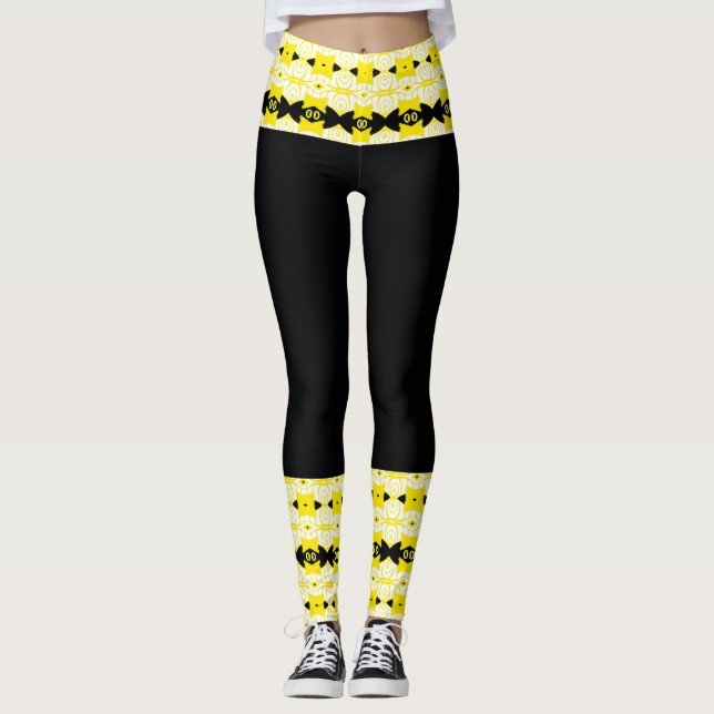 Bright Yellow & Black Tribal Leggings (Frente)