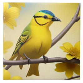 Bright Yellow Songbird Emitido em uma ramificação