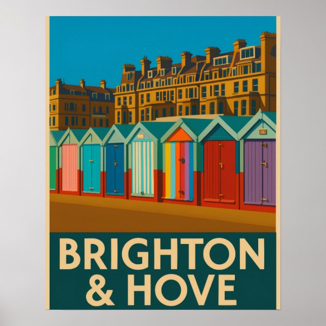 Brighton Beach Huts - Impressão Colorida à beira-m (Frente)