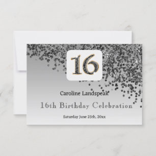 Brilhante Chic Black, 16 Aniversário RSVP