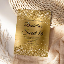 Brilhante Glitter Dourado e Convite de Aniversário