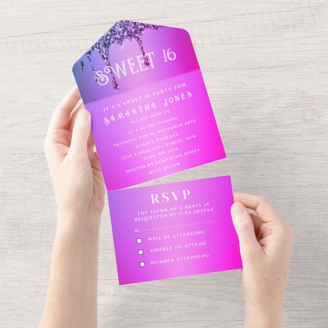 Brilhante roxo rosa brilho moderno doce 16 (Aba destacável)