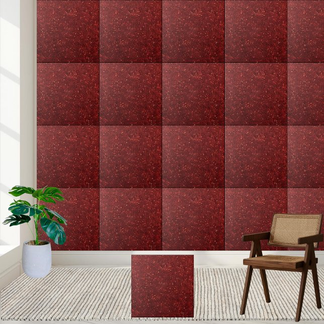 Brilhante Vermelho Escuro Escuro Elegante (Elegant Bold Dark Red Sparkling Glitter Ceramic Tile)