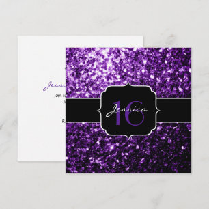 Brilhantes roxos Doce 16 Quadrado Convite