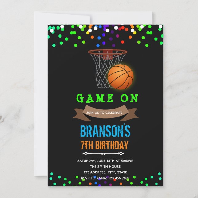 Brilhar no convite de aniversário de basquete (Frente)