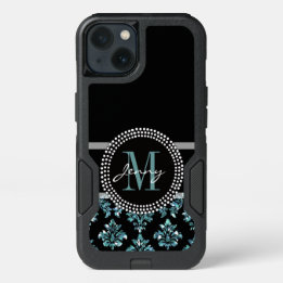 Brilho azul impresso, Damasco preto personalizado