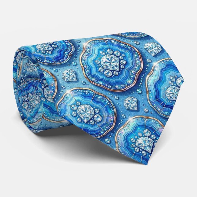 Brilho & Brilho | Gravata de Luxo Oceano Azul Geod (Rolled)