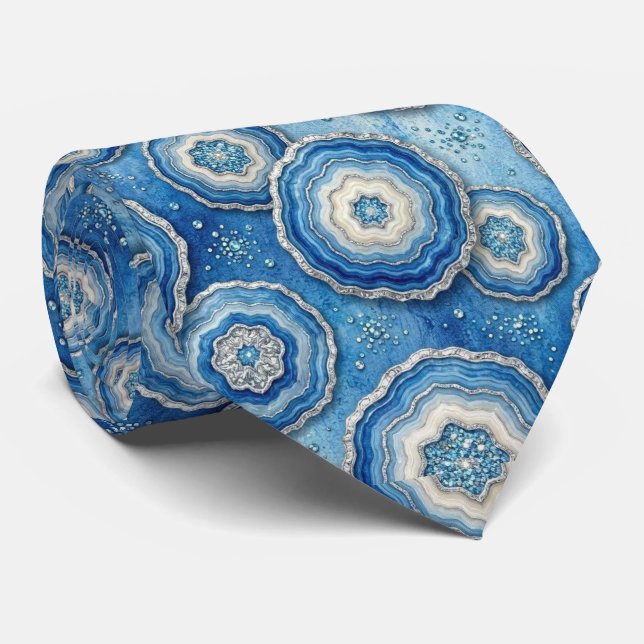 Brilho & Brilho | Gravata de Luxo Oceano Azul Geod (Rolled)