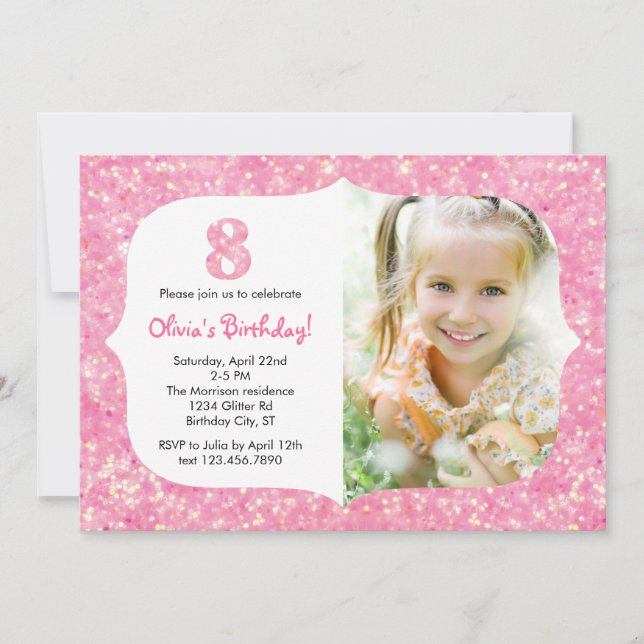 Brilho convite de oito aniversários (Frente)
