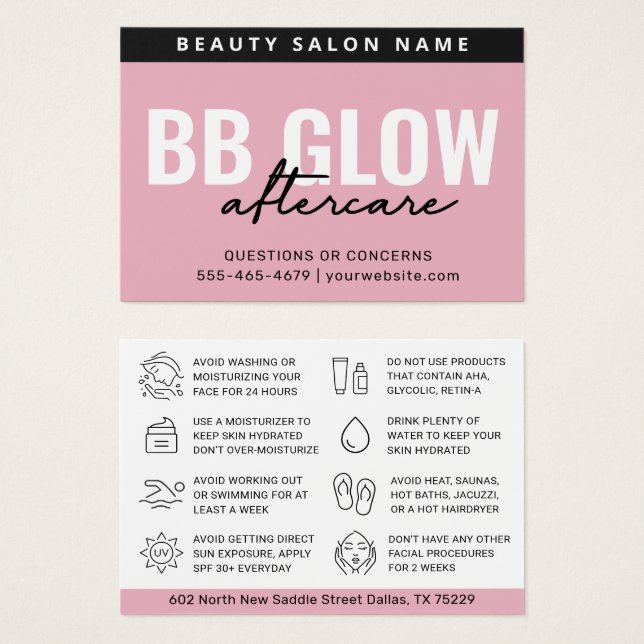 Brilho Cor-de-rosa, Facial Após Cartão de Instruçã (Frente & Verso)