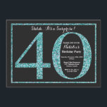 Brilho da cerceta do convite do aniversário de 40<br><div class="desc">Convite do aniversário de 40 anos da surpresa. O preto e a festa de aniversário do brilho da cerceta convidam com fundo do quadro. Aniversário da surpresa. Aniversário adulto. Partido da festança de Bday dos homens ou das mulheres. Para uma personalização mais adicional, clique por favor "personalizam-no" botão e usam-nos...</div>