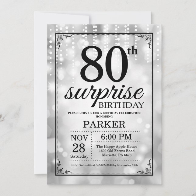 Brilho da prata do convite do aniversário do 80 da (Frente)