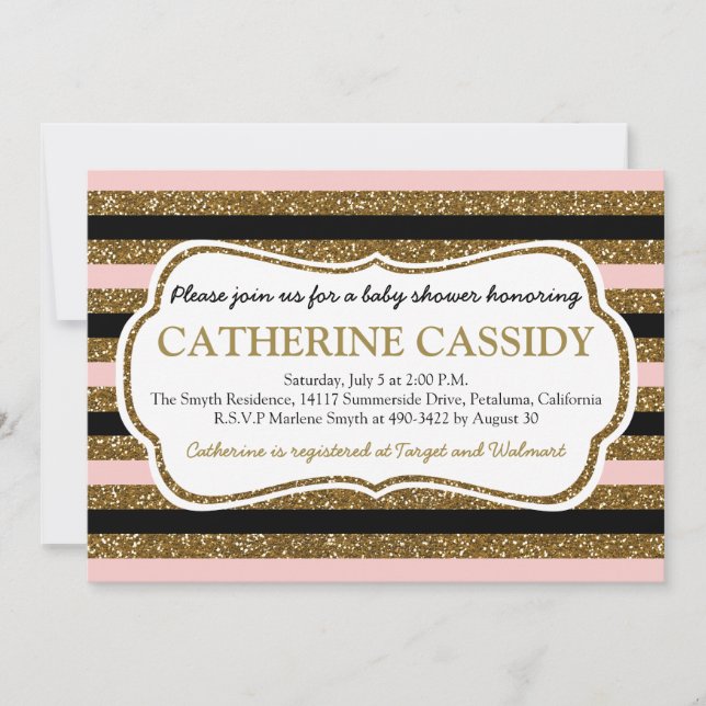 Brilho Dourado, convite do chá de fraldas de (Frente)