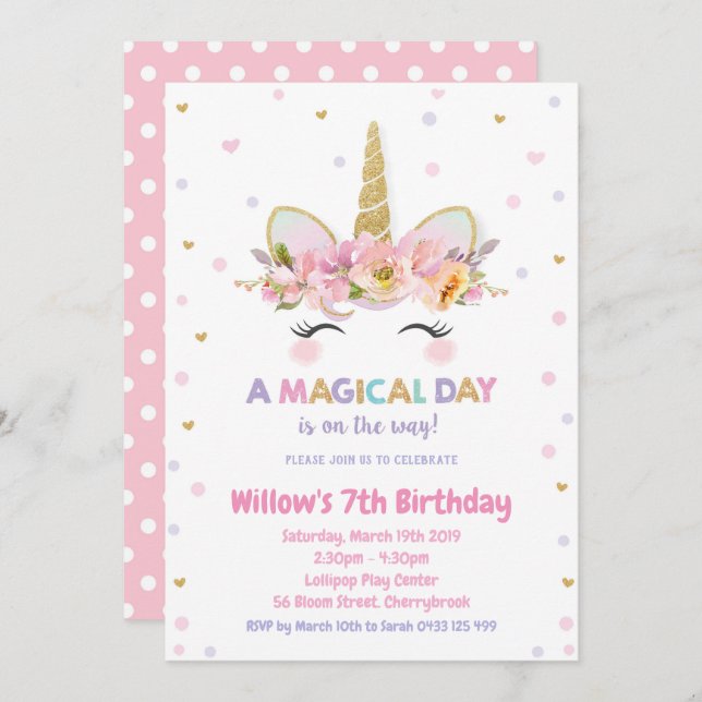 Brilho Dourado das meninas do convite do primeiro (Frente/Verso)