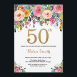 Brilho Dourado do 50th convite floral do<br><div class="desc">50th convite floral do aniversário para mulheres. Flor floral da aguarela. Brilho Dourado. Flor cor-de-rosa,  amarela,  alaranjada,  roxa. Aniversário adulto. Para uma personalização mais adicional,  clique por favor "personalizam-no" botão e usam-nos nossa ferramenta de design para alterar este modelo.</div>