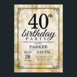 Brilho Dourado do convite do aniversário de 40<br><div class="desc">Convite do aniversário de 40 anos com luzes Dourados da corda com fundo Dourado do brilho. Aniversário Dourado. Aniversário adulto. Os homens ou as mulheres Bday convidam. 13o 15o 16o 18o 20o 2ø 30o 40th 50th 60th 90 100th do 80 do 70, alguma idade. Para uma personalização mais adicional, clique...</div>