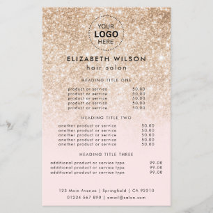 Brilho Dourado em Rosa Menu de Serviços Simples