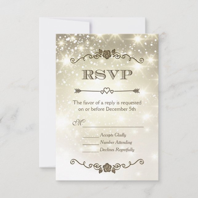 Brilho Dourado Faíscas Casamento RSVP (Frente)