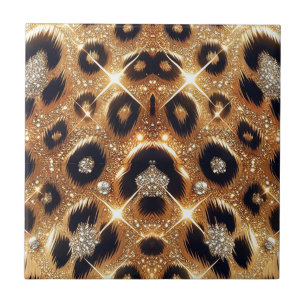 Brilho Glamour Ouro Estampa Leopardo Cheetah Preto