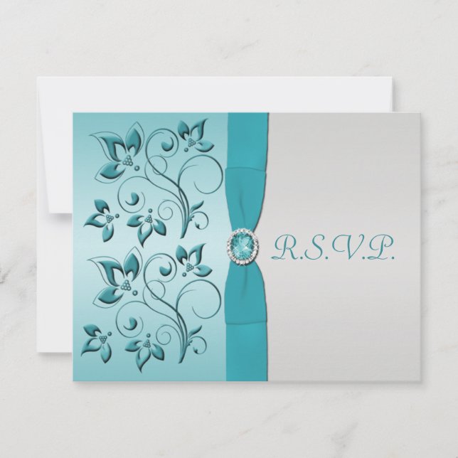 BRILHO IMPRESSO Aqua, Silver Quinceanera RSVP Card (Frente)