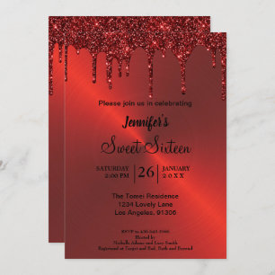 Brilho metálico vermelho Doce 16 Convite
