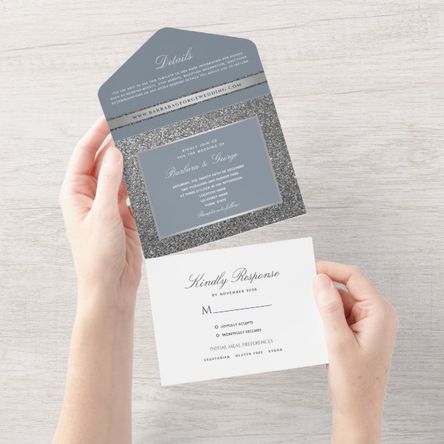 Brilho Prata Casamento de Inverno Elegante (Aba destacável)