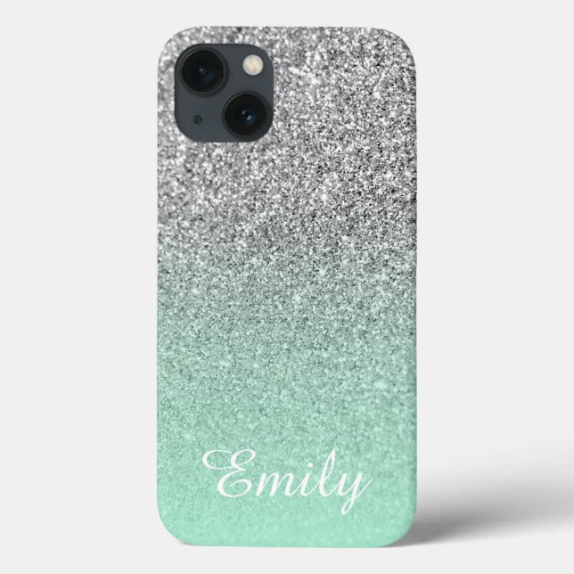 Brilho Prateado Mint Ombre Personalizado (Verso)