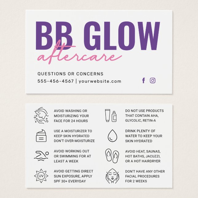 Brilho púrpura BB após placa de instrução de trata (Frente & Verso)