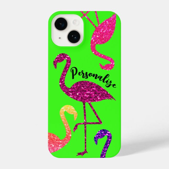 Brilho rosa de flamingo Personalize neon verde (Verso)