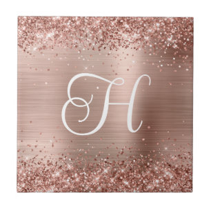 Brilho Rosa Dourado Glitter e Monograma de Folha