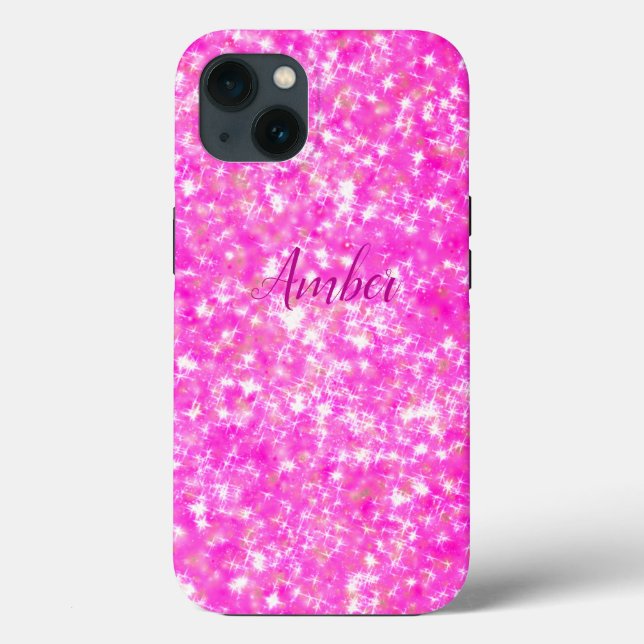 Brilho Rosa Quente Glitter Elegante Personalizado (Verso)