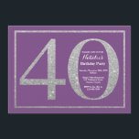 Brilho roxo e de prata do convite do aniversário<br><div class="desc">Convite do aniversário de 40 anos. O roxo e a festa de aniversário do brilho da prata convidam com fundo roxo. Aniversário da surpresa. Aniversário adulto. Partido da festança de Bday dos homens ou das mulheres. Para uma personalização mais adicional, clique por favor "personalizam-no" botão e usam-nos nossa ferramenta de...</div>