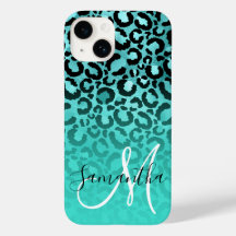 Brilho Turquesa Leopardo Ombre Monograma