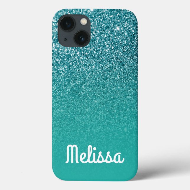 Brilho Turquesa Personalizado Branco Feminino Ombr (Verso)