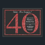 Brilho vermelho do convite do aniversário de 40<br><div class="desc">Convite do aniversário de 40 anos da surpresa. A festa de aniversário preta e vermelha do brilho convida com fundo do quadro. Aniversário da surpresa. Aniversário adulto. Partido da festança de Bday dos homens ou das mulheres. Para uma personalização mais adicional, clique por favor "personalizam-no" botão e usam-nos nossa ferramenta...</div>