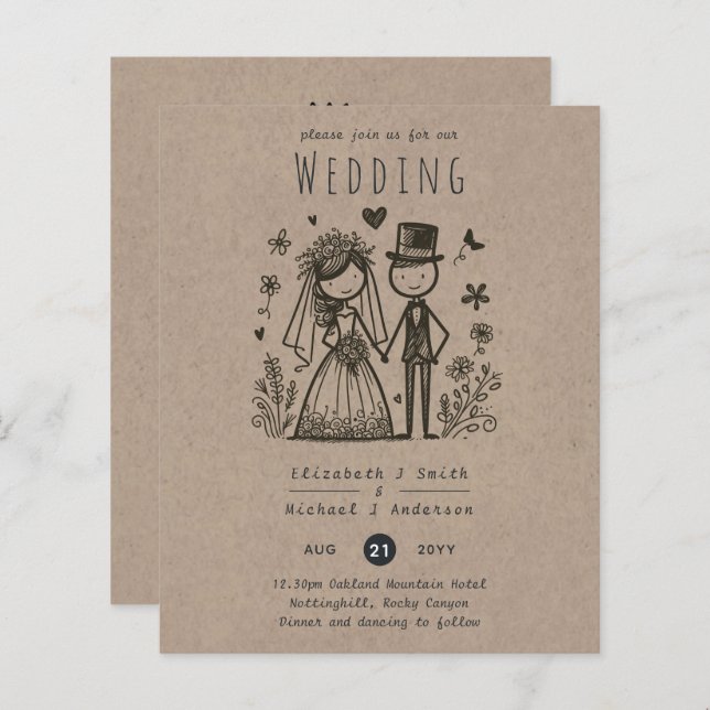 Brincadeira de Cartoon Noiva, Desenho de Mão (Frente/Verso)