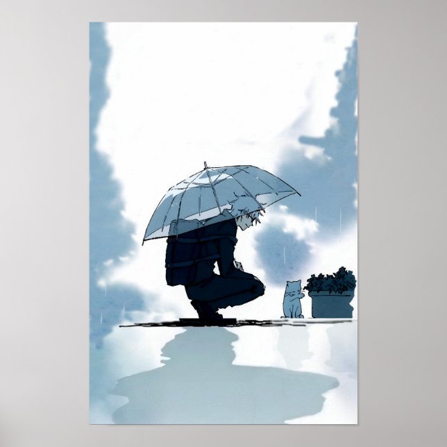 Brincando com Cat no Poster Rainy Day (Frente)