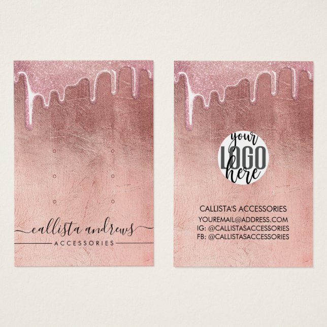 Brinco com Logo em Glitter Grosso Dourado Rosa Gla (Frente & Verso)