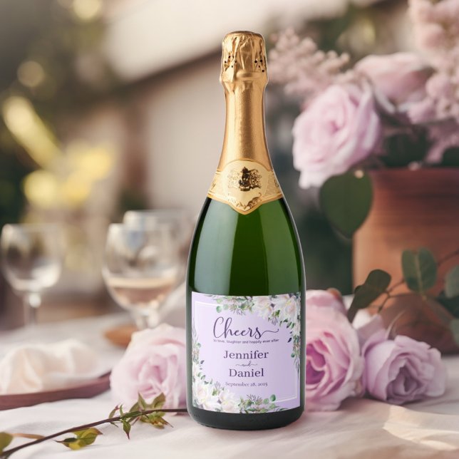 Brinde de Casamento Rosa-Rosa Com Orquídea De Sorr (Cheers to Love, Laughter, and Happy Ever After Peony Orchid Pink Wedding Toast Sparkling Wine Label)