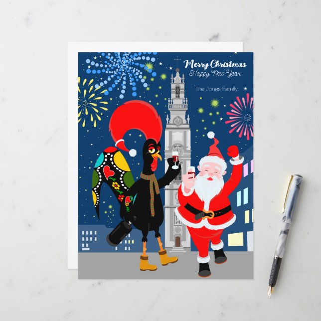 Brinde de Papai Noel e Galo para o Ano Novo (Frente/Verso In Situ)