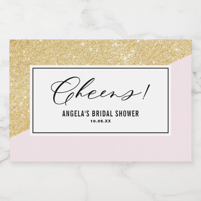 Brinde Rosa Choque e Glitter Dourado Chá de Noiva (Rótulo Único)