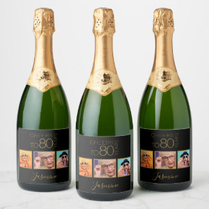 Brindemos aos 80 anos 3 Fotos Preto Ouro Elegante