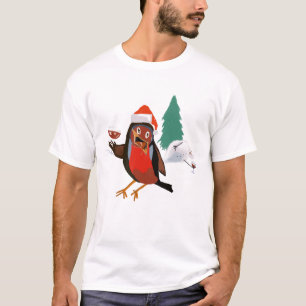 Brindes de Natal Robin na camiseta masculina