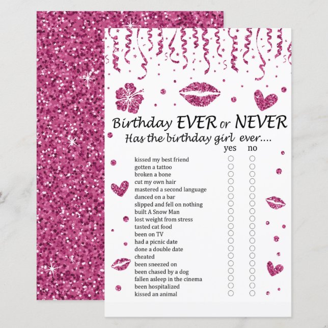 Brinque de relâmpago rosa - Aniversário Nunca ou N (Frente/Verso)