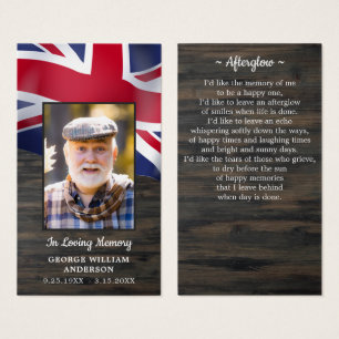 British Flag Memorial Photo Funeral Prayer Card