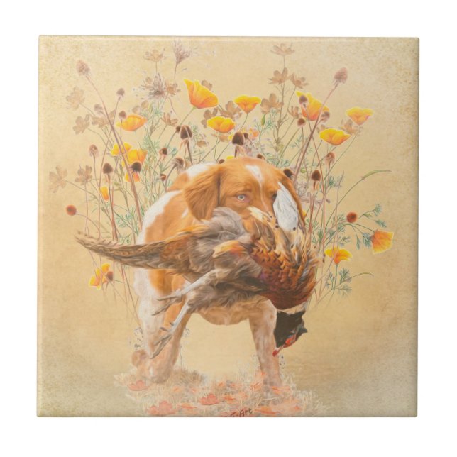 Brittany Spaniel, caçando café faisão Mug T-Sh (Frente)